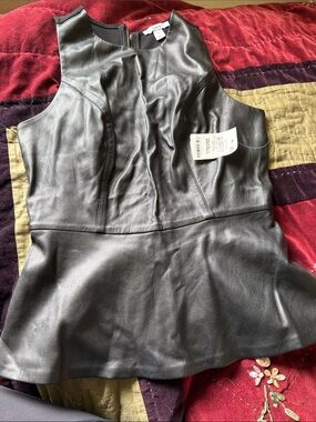 Bar III Black Faux Leather Peplum Top